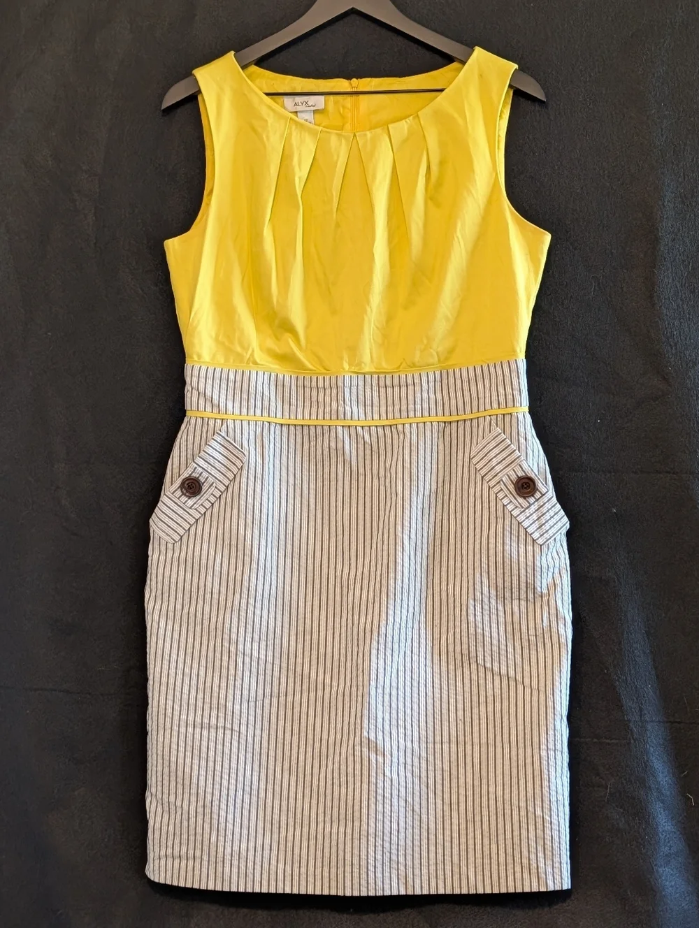 ALYX Limited Sleeveless Sheath Dress Sz 12 Yellow Seersucker Stripes Retro Look - Picture 1 of 7